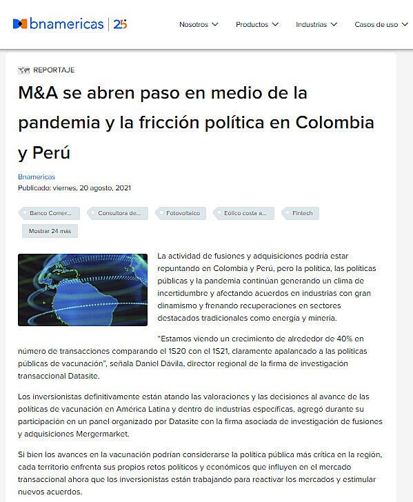 M&A se abren paso en medio de la pandemia y la friccin poltica en Colombia y Per